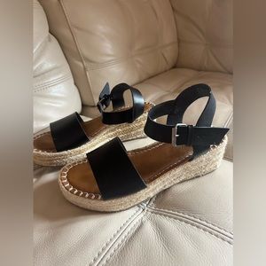 Black leather espadrilles, size 6.5